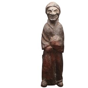 Vintage Hand Carved wood Primitive  Folk Art figure Elderly women Rustic